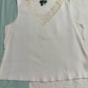 Ralph Lauren White Lace Trimmed, Ribbed Camisole Size 2X